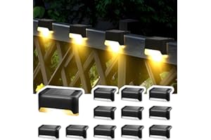 Solpex Luci solari per esterni, 12 pezzi, luci a LED impermeabili per scale esterne, gradini, recinzioni, cortili, patio, grondaia, sentiero, decorazione (nero, bianco caldo)