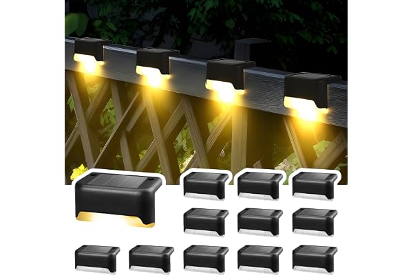 Solpex Lot de 12 lampes solaires pour extérieur, escaliers, lumières LED étanches pour escaliers extérieurs, marches, clôture, cour, terrasse, gouttière, allée, décoration (noir, blanc chaud)