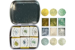 CSY art gallery Ensemble de peintures aquarelles métallisées/mica faites à la main, scintillantes et scintillantes pour artistes, amateurs et calligraphes(Firefly Forest)