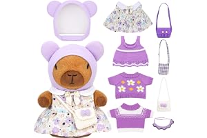 10 st Capybara gosedjur med kläder och accessoarer, Capybara plyschleksak | Lila gosedjur Capybara plyschdjur med kostym tillbehör Dress Up plysch Toy Capybara leksak present 23 cm vattengris