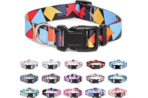 Suredoo Adjustable Nylon Dog Collar with Patterns, Soft Comfy Pet Collar for Small Medium Large Dogs (M, Color Block)