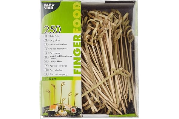 Papstar fingerfood-spett/träspett "knutar" (250 stycken), 10 cm, naturliga träspett av bambu med originella knutar, för fingermat, små snacks, antipasti och cocktails, snygg design #16770