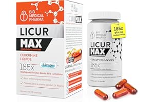 BIO MEDICAL PHARMA Curcuma Gélules Hautement Biodisponible – 185x Meilleure Absorption – Curcumine Micellaire Hautement Dosée – 1 Gélule par Jour – Équivalent à 6 600 mg de Curcuma – Licur Max 30 (Pack Mensuel)