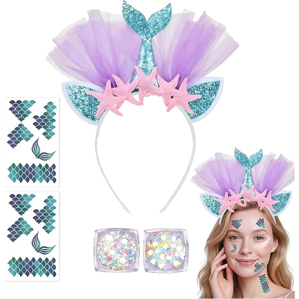 Serre-tête Sirène Scintillant – Queue De Sirène, Tulle Violet Et Étoiles De Mer – Accessoire Cheveux Fille/Femme