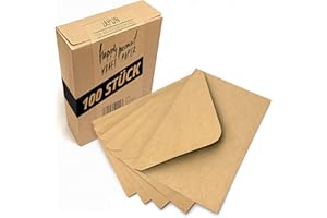 Japun - Enveloppes (100 pièces) en papier kraft vintage marron clair, enveloppe sans fenêtre, colle humide - DIN C6-162 x 114 mm