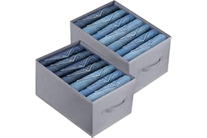 Gelanty 2 Pack Wardrobe Storage Organiser, Foldable Clothes Drawer Organiser, 7 Grids Washable Drawer Dividers for Clothes | Jeans | Trousers | Shirts | Pants, Closet Foldable Storage Box.