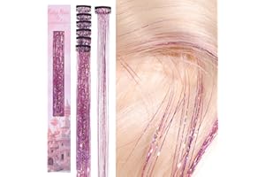 ‎WENNALIFE WENNALIFE Hair Tinsel Clip In, 6 Stück Pink 60cm Haar Lametta Glitzer Haarsträhnen Kit Lametta für die Haare Glitzer Haare Festival Party Haar Glitzer Tinsel Hair Fairy Hair für Mädchen