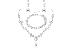 JeweBella Juegos de Joyas para Mujer Conjunto de Collar Pendientes y Pulsera con Cristal Conjunto de Joyas Novia