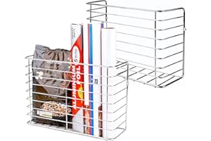 TreeLen 2 Pack Wall Door Mount Kitchen Wrap Organizer Rack,Cabinet Door/Pantry Door/Wall Mount Kitchen Storage Organizer Basket Versatile The metal storage basket Kitchen Storage