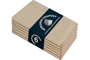 HEIRLOOM COMFORT Hemstitch Cloth Napkins Set of 6, 100% Cotton, 45x45 cm, Soft, Washable, Reusable Napkins, Perfect for Dinner, Restaurants, Weddings, Events, Parties, Everyday Use, Beige