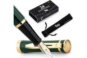 WORDSWORTH & BLACK Wordsworth Black Fountain Pen - Racing Green Luxury Medium Nib Set Includes 24 Ink Cartridges (Black & Blue), Refillable Ink Converter - Pens for Writing or Calligraphy