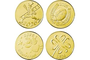 SCHWERTNER Lucky Coins - Moneta placcata in oro per capodanno, portafortuna, set di 4 monete portafortuna in metallo prezioso, Metallo