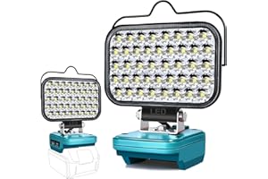 EDTRAN Lampada Led Ricaricabile Per Batteria Makita 18 V, 80 W, Lampada 8000 lm, Cantiere, Alimentata a Pile, Proiettore con Ricarica Tipo C & USB Escursionismo, Pesca, Cantiere (Senza Batteria)