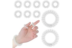 ASTER Anillos de acupresión, juego de 12 anillos de masaje plateados para dedos y muñecas, anillos antiestrés con batería para promover la circulación sanguínea y reducir el estrés, anillo sensorial de