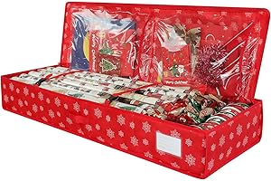 ZHSX Christmas Wrapping Paper Storage Bag with Interior Pockets Holds, Wrap Organizer, Christmas Decoration Storage Box with Carry Handles, Card Slot, Dual Zippered Closure for Cards, Bows, Tags & Ribbons