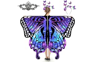 plainshe Butterfly Wings for Girls, Butterfly Costume for Halloween, Fairy Wing Kids, 3PCS Butterfly Cape Set