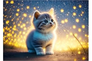 Rheskbecy Diamond Painting Set für Erwachsene ，DIY 5D Diamant Painting Katze und Glühwürmchen, Malen nach Zahlen Diamant Anfänger，Home Wall Decor 30x40cm…