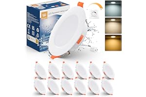 ‎WOWATT wowatt 12er LED Einbaustrahler 230V Dimmbar, 7W Spots LED Warmweiß 2700K Neutralweiß 4000K Kaltweiß 6000K, IP44 Einbauleuchten Ultra Flach 600LM, Einbauspots Rund 75-90mm Weiß Für Badezimmer Küche