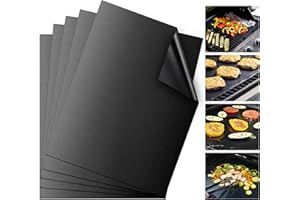 Domkan Tapis de Cuisson Barbecue, Lot de 5 Tapis de Cuisson Reutilisable, Anti-Adhérent Tapis BBQ Barbecue Plaque Feuille de Cuisson Four Accessoire pour Barbecue à Gaz Charbon Electrique 40 x 33 cm