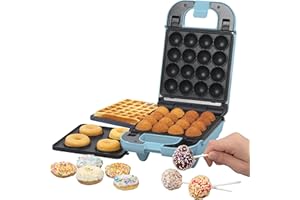 ‎GILES & POSNER Giles & Posner 3-in-1 Mini Treat Maker – Donuts, Cake Pops, Waffeleisen Maschine, Antihaftbeschichtete herausnehmbare Kochplatten, Einfache Reinigung, Kompakt, Kinderbacken, Sorbet, Pastellblau, 650 W