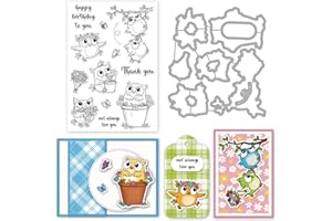 INFUNLY Silikon-Stempel-Set mit Blumen- und Vogel-Design, Transparente Stempel und Stanzen für DIY Halloween Scrapbooking Basteln Dekorationen