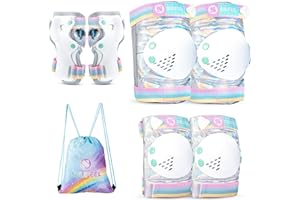 SULIFEEL Genouillères arc-en-ciel licorne pour enfants, genoux, coudières, protège-poignets, avec cordon de serrage, sac d'équipement de protection réglable, pour filles, garçons, roller, vélo, skateboard,