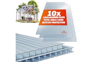 GARDEBRUK® 10x Polycarbonate Twin Wall Sheets | 6mm | 7.3m² | Double Wall Panels | 121x60.5cm | Wall Panel for Greenhouse, Garden Shed, Bike Shed | Plastic Sheeting | Fence Panels | Roofing Sheets