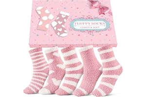 Niorasen Fluffy Socks Womens with Gift Box, Cosy Bed Socks for Women, Warm&Comfy Fuzzy Sock, Christmas Gifts for Women Ladies Girls, 5 Pairs, 3-8