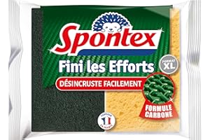 SPONTEX - Eponge Fini les efforts - 2 éponges grattantes désincrustantes vertes format XL - Formule carbone