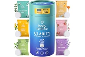 Body Restore Shower Steamers Aromatherapy 6 Pack - Relaxation Birthday Gifts for Women and Men, Travel Essentials, Stress Relief and Self Care - Clarity