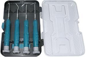 AERZETIX - Juego/caja de 4 ganchos y punzones con punta curvada a 45° y 90° - longitud 130mm - herramienta de extracción para juntas tóricas - en acero - C50005