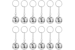 TELOOCO 12 Piezas Bola de Discoteca Llavero Mini Bola de Discoteca Decoración Bola de Espejo Colgante Plateado para Fiesta de Discoteca de los Años 70 y 80 Navidad Halloween Fiesta Decoración