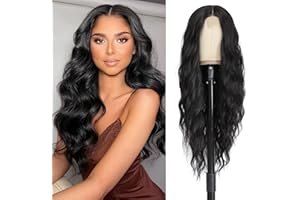 BUPPLER Cosplay Long Black Wig 28 Inch Middle Part Synthetic Wig Realistic Gifts Party Wigs for Women Daily Use Colorful Wigs (Black)