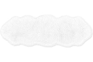 Teppich Wölkchen Schaffell Lammfell Imitat Fellteppich Kunstfell Teppich - Tischläufer Fell, Fell Läufer Flur, Bettläufer - Weiss - 55x160cm