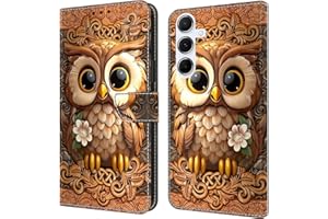 Bnvdfre Handyhülle für Samsung Galaxy A16 5G Hülle PU Leder Klapphülle Magnet Stoßfeste Kartenfach Klappbar Schutzhülle Silikon Case Cover mit Muster Motiv Flip Handytasche - Eulen