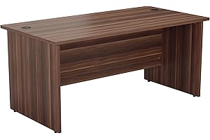 Office Hippo Heavy Duty Rectangular Office Desk, Home Office Desk, Office Table, Integrated Cable Ports, PC Desk For Office or Home, 5 Yr Wty, MFC, Dark Walnut, 140cm x 80cm