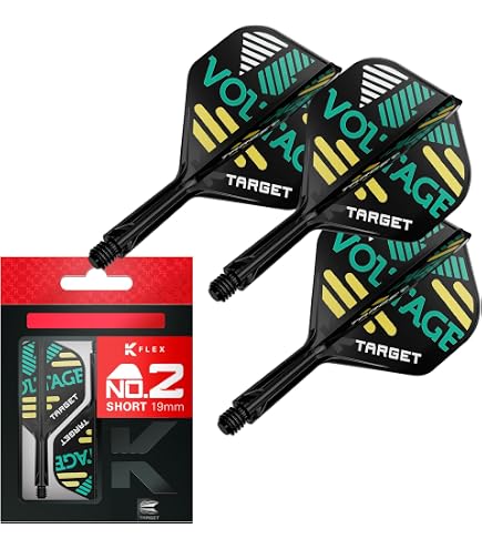 Target Darts K Flex Dimitri Van Den Bergh – Système Manche + Empennage 3 Pièces, Jaune/or, 90°, Filetage 2BA, Long. Courbe (19mm), Interm. (26mm) Ou Moyenne (33mm)