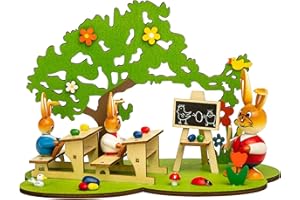 SIKORA OD20 Osterdeko farbenfrohe Holz Osterhasen Figuren Hasenschule