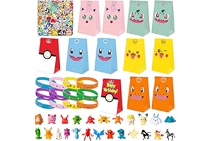 YFCHOTI Mitgebsel Kindergeburtstag Gastgeschenke, 98pcs Kinder Geburtstag Mitbringsel Set mit Papier Geschenktüten Armband Aufkleber und Mini Figuren, Party Kleine Geschenke Give Aways Jungen Mädchen