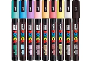 Posca - Pale PC-5M Acrylic Paint Pens (9pc), Multi Surface Markers for Windows, Glass, Graffiti, Fabric, Rock Painting, Canvas, Wood, Metal, Fabric, Colouring, Arts & Crafts, with 4 Stickers