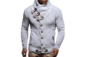 Leif Nelson LN5005N męska kurtka z dzianiny z kołnierzem szalowym, krój slim fit, zimowa kurtka rekreacyjna, na lato, nowoczesny męski sweter z kapturem