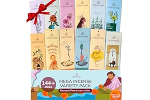 CALMVEDA Natural Incense Sticks Mega - Variety Pack (144 Insence-sticks Bulk, 12 Aromas) Clean No Charcoal Incense, Made from Upcycled Flowers | Organic Incense Sticks Non Toxic (Slow burn, Longlast)