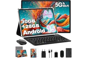 Dghrti 10 Pollici Tablet Android 15,30GB RAM+128GB ROM (2TB TF),Octa-Core,FHD IPS,USB-C/8000mAh,Wi-Fi 5G, BT5.0, 5MP+8MP,Touch Screen,Facial ID,Corpo in Metallo Tablets PC con Tastiera, Mouse -Grigio