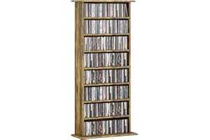 HOMCOM 360 CD/185 DVD Storage Unit, 185 Blu-ray Media Storage Shelf with 8 Compartments and 6 Adjustable Shelves, CD Tower for Living Room, Bedroom, Office, Rustic Brown