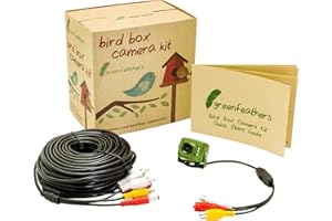 GREENFEATHERS Green Feathers 700TVL verdrahtete Vogelbox Kamera mit Audio, Nachtsicht und 20m AV Kabel - Perfekte Nest Box Pack, Vogel Haus Kit, RCA, 940nm Invisible Infrarot, Garten Wildlife Kamera