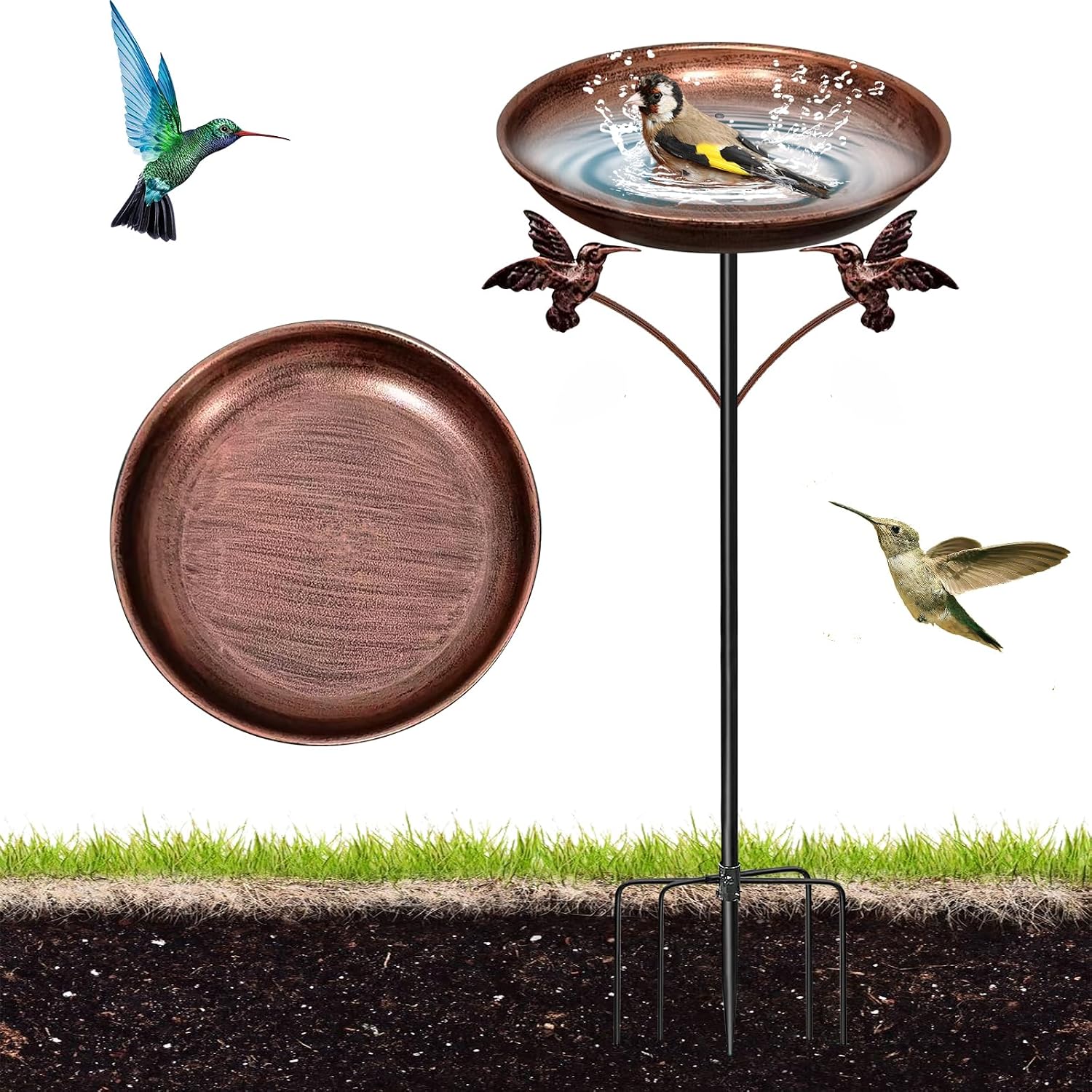 Bqkroa Bebedero para pájaros de 81 cm de pie: pequeño lavabo de metal para pájaros, baño para pájaros, construcción estable, para jardín, para pájaros, resistente al invierno, para exteriores