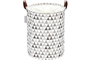 Sea Team Cesto della Biancheria Modello Cesto della Biancheria Tessuto di Tela Cesto portaoggetti Pieghevole con Manici in Pelle PU e Chiusura con Coulisse, 17,7 x 13,8 Pollici, Interno Impermeabile