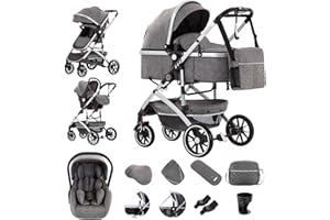 Gcarebb 3 in 1 Kinderwagen, Buggy Mit Einem Klick Zusammenklappbarer Tragbarer Kinderwagen Komplettset, KombiKinderwagen Mit Aluminiumrahmen für Neugeborene 0-4 Jahre