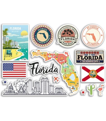 American Flag Car Sticker Vinyl Decal - USA Florida Map Design For Car, Wall, Laptop