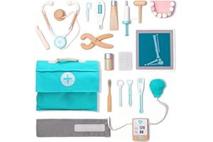 UMU® Valigetta Dottore Bambini in Legno – Kit Medico da 18 Pezzi con Stetoscopio Giocattolo, Siringa, Misuratore, Accessori Dentista e Altro – Gioco del Dottore per Bambini e Bambine di 3, 4, 5 Anni